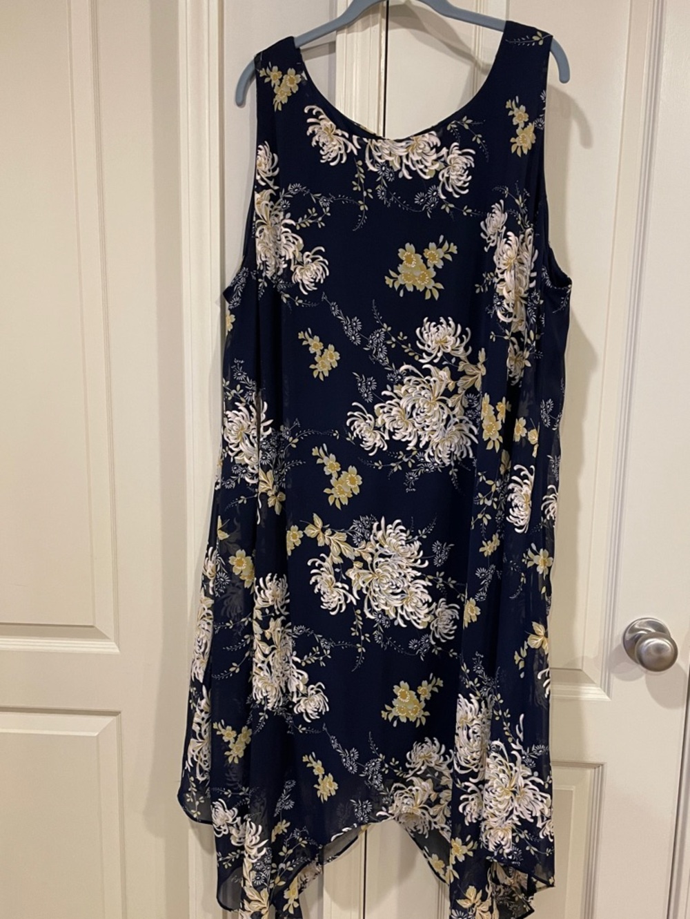 Glamour Navy Floral Asymmetrical Hem Dress